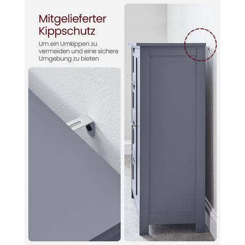 Rootz Dark Gray Bathroom Cabinet - Storage Organizer - MDF Furniture - Spacious Drawers - Adjustable Shelf - 30cm x 55cm x 82cm