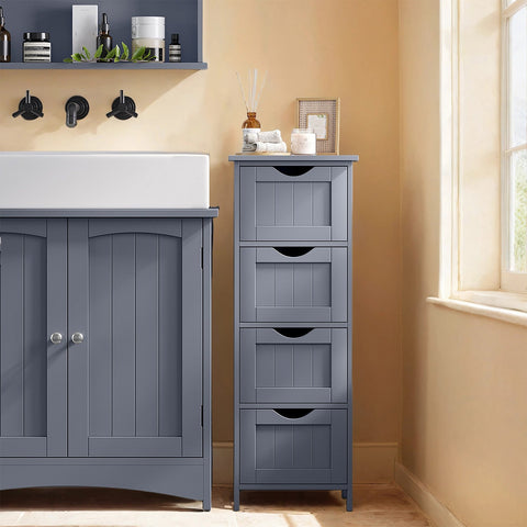 Rootz Bathroom Cabinet - Side Cabinet - 4 Drawer Storage - Compact Space Saver - 30 x 30 x 82 cm