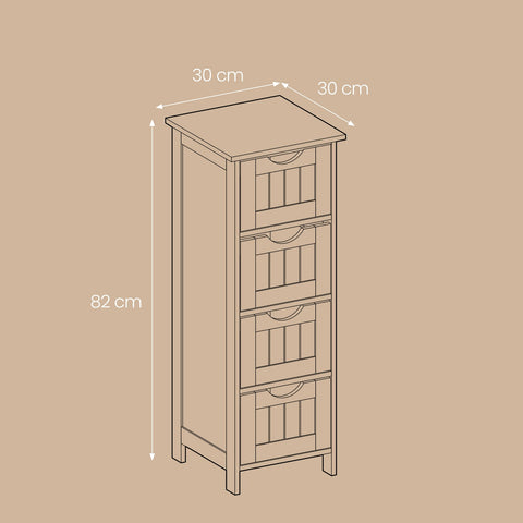 Rootz Bathroom Cabinet - Side Cabinet - 4 Drawer Storage - Compact Space Saver - 30 x 30 x 82 cm