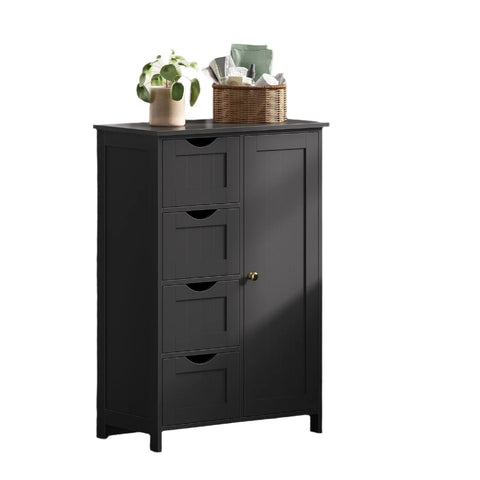 Rootz Bathroom Cabinet - Narrow Bathroom Cabinet - Side Cabinet - Space-Saving Storage Solution - 30cm x 55cm x 82cm - Ink Black MDF