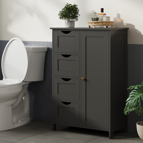 Rootz Bathroom Cabinet - Narrow Bathroom Cabinet - Side Cabinet - Space-Saving Storage Solution - 30cm x 55cm x 82cm - Ink Black MDF