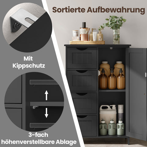 Rootz Bathroom Cabinet - Narrow Bathroom Cabinet - Side Cabinet - Space-Saving Storage Solution - 30cm x 55cm x 82cm - Ink Black MDF