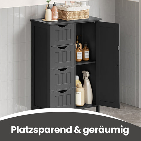 Rootz Bathroom Cabinet - Narrow Bathroom Cabinet - Side Cabinet - Space-Saving Storage Solution - 30cm x 55cm x 82cm - Ink Black MDF