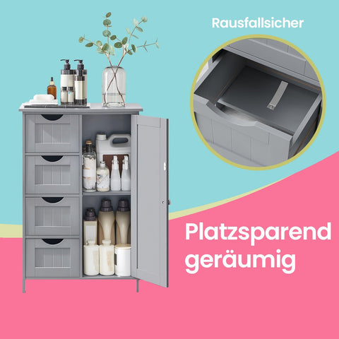 Rootz Bathroom Cabinet - Narrow Side Cabinet - MDF Storage Unit - Moisture Resistant - 30cm x 55cm x 82cm in  Grey