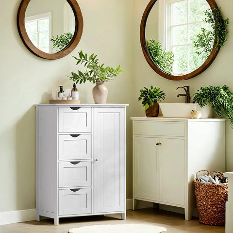 Rootz Bathroom Cabinet - Storage Unit - White MDF Cupboard - Space-Saving Design - 35cm x 65cm x 90cm