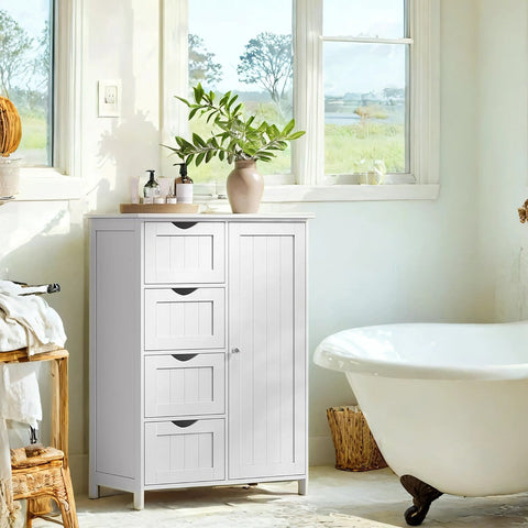 Rootz Bathroom Cabinet - Storage Unit - White MDF Cupboard - Space-Saving Design - 35cm x 65cm x 90cm