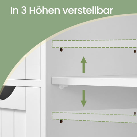 Rootz Bathroom Cabinet - Storage Unit - White MDF Cupboard - Space-Saving Design - 35cm x 65cm x 90cm