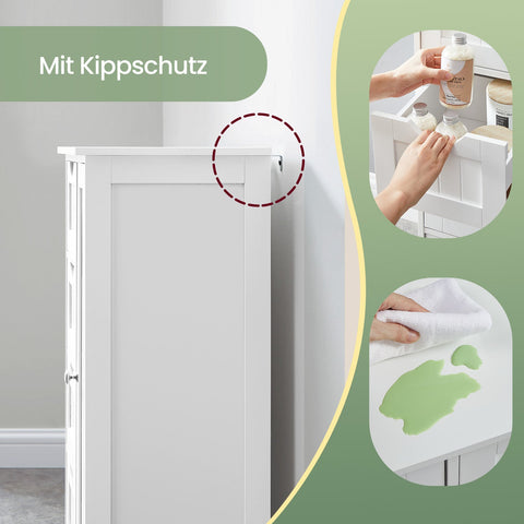 Rootz Bathroom Cabinet - Storage Unit - White MDF Cupboard - Space-Saving Design - 35cm x 65cm x 90cm