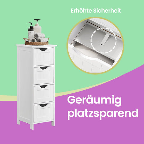 Rootz Side Cabinet 4 Drawer Unit - Bathroom Storage - Organizer - Functional Design - 30cm x 82cm x 30cm