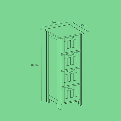 Rootz Side Cabinet 4 Drawer Unit - Bathroom Storage - Organizer - Functional Design - 30cm x 82cm x 30cm