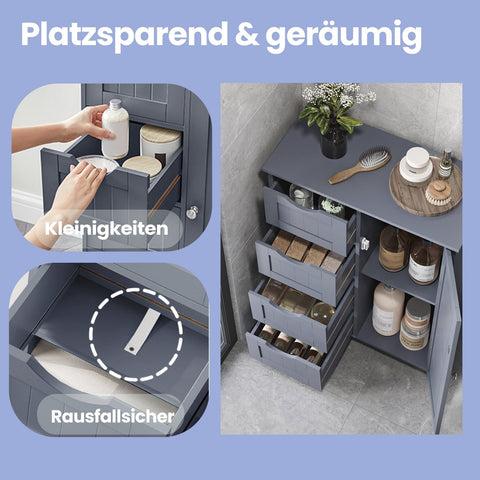 Rootz Bathroom Cabinet - Narrow Side Cabinet - Storage Organizer - Space-Saving MDF - 30cm x 55cm x 82cm