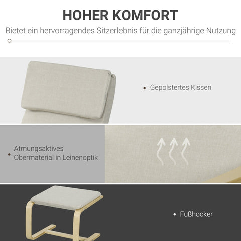 Rootz Armchair Set with Footstool - Upholstered Lounge Chair - Wooden Frame - Lightweight & Compact - Breathable Linen Fabric - Cream+Natural - 66.5cm x 80cm x 99cm