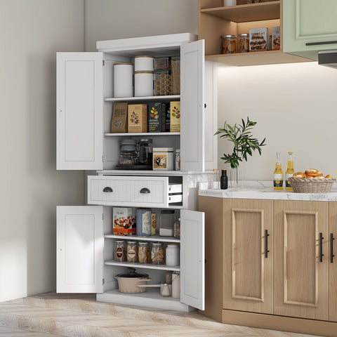 Rootz Kitchen Cabinet Buffet - Multi-Purpose Storage Unit - Adjustable Shelves - Durable Chipboard & MDF - 76.2cm x 40.2cm x 183cm - White