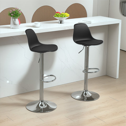 Rootz 2 Set Bar Stools - Bar Chairs - Swivel Chairs - Height Adjustable Comfort - 42x38x82-104 cm - Black and Silver