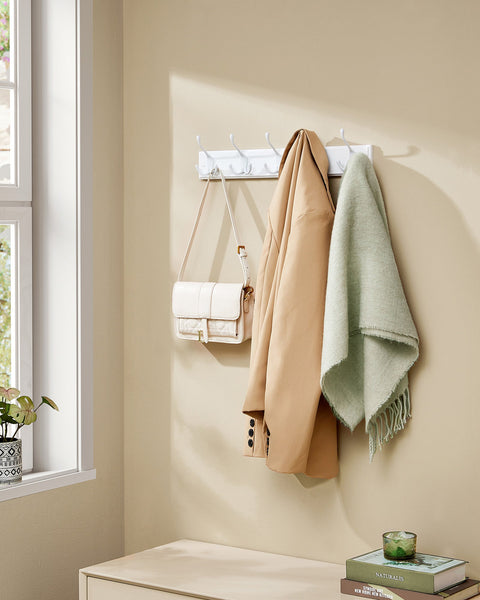 Rootz Wall Coat Rack - Hook Stand - Entryway Organizer - MDF and Zinc Alloy - 7cm x 50.4cm x 4.6cm - Cloud White