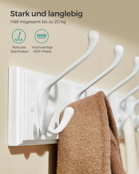 Rootz Wall Coat Rack - Hook Stand - Entryway Organizer - MDF and Zinc Alloy - 7cm x 50.4cm x 4.6cm - Cloud White
