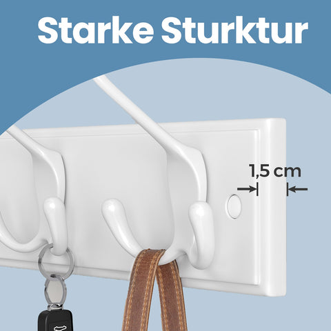 Rootz Wall Wardrobe Rack - Cloakroom Hook Strip - Metal Hook Rail - Space-saving Organizer - 40cm x 11cm x 7cm