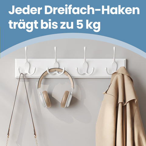 Rootz Wall Wardrobe Rack - Cloakroom Hook Strip - Metal Hook Rail - Space-saving Organizer - 40cm x 11cm x 7cm