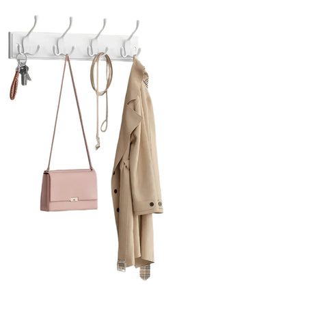 Rootz Wall Wardrobe Rack - Cloakroom Hook Strip - Metal Hook Rail - Space-saving Organizer - 40cm x 11cm x 7cm