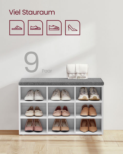 Rootz Shoe Bench - Entryway Seating - Storage Organizer - Compact Design - 30.3cm x 78.5cm x 48cm -  White- Grey