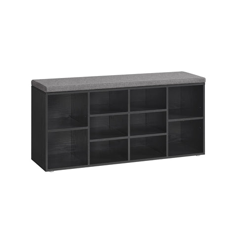 Rootz Shoe Bench with Seat - Shoe Organizer - Storage Cabinet - Ebony Black - Chipboard Material - 30cm x 104cm x 48cm