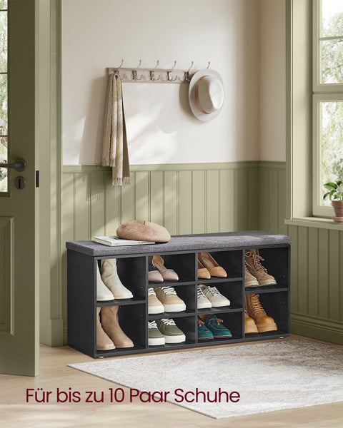 Rootz Shoe Bench with Seat - Shoe Organizer - Storage Cabinet - Ebony Black - Chipboard Material - 30cm x 104cm x 48cm