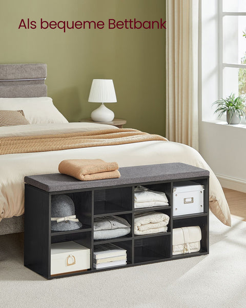 Rootz Shoe Bench with Seat - Shoe Organizer - Storage Cabinet - Ebony Black - Chipboard Material - 30cm x 104cm x 48cm