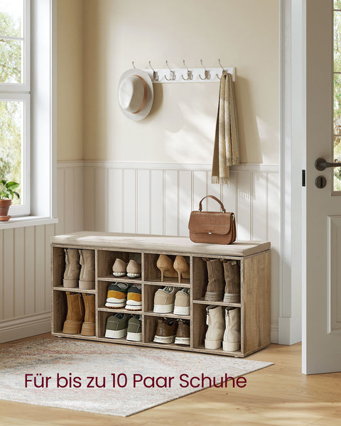 Rootz Shoe Bench - Storage Bench - Entryway Organizer - Chipboard - 30cm x 104cm x 48cm. Perfect for Entryway, Living Room, Bedroom. Camel Brown.