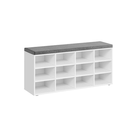 Rootz Shoe Bench Seat - Storage Bench - Entryway Organizer - 12 Compartments - White- Grey - 30.3 x 104 x 48 cm