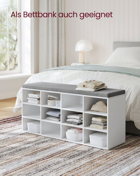 Rootz Schoenenbank met opbergruimte - Ingangsorganizer - Klassiek Wit - Spaanplaat - Schuim - Imitatielinnen hoes - 30,3 cm x 78,5 cm x 48 cm - Maximaal laadvermogen 136 kg