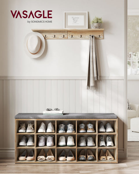 Rootz Schoenenbank met opbergruimte - Halorganisator - Schoenenrek - Spaanplaatconstructie - Schuimkussen - 30 cm x 105 cm x 48 cm