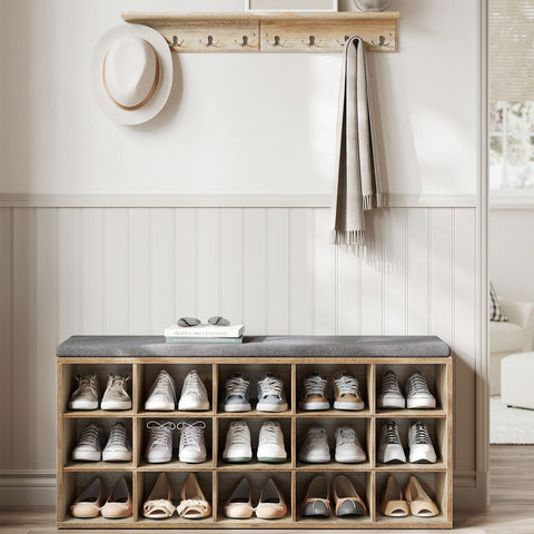 Rootz Wooden Shoe Bench - Shoe Rack - Storage Bench - Chipboard and Foam - 30cm x 105cm x 48cm - 200kg Load Capacity