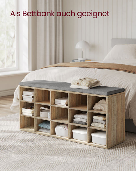 Rootz Schoenenbank met opbergruimte - Halorganisator - Schoenenrek - Spaanplaatconstructie - Schuimkussen - 30 cm x 105 cm x 48 cm