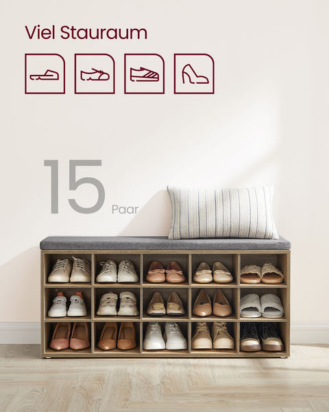 Rootz Wooden Shoe Bench - Shoe Rack - Storage Bench - Chipboard and Foam - 30cm x 105cm x 48cm - 200kg Load Capacity