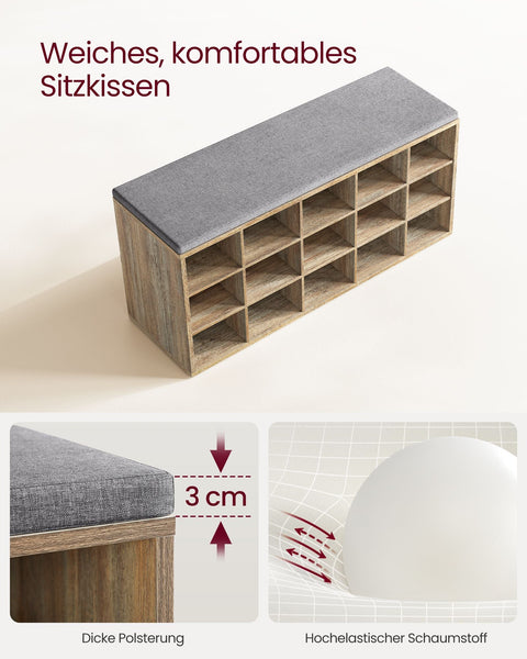 Rootz Wooden Shoe Bench - Shoe Rack - Storage Bench - Chipboard and Foam - 30cm x 105cm x 48cm - 200kg Load Capacity