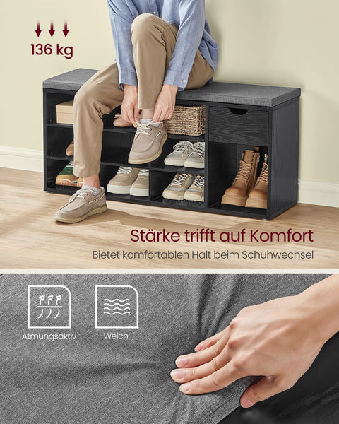 Rootz Shoe Bench Storage - Entryway Organizer - Wooden Storage Bench - MDF Construction - 30cm x 104cm x 48cm