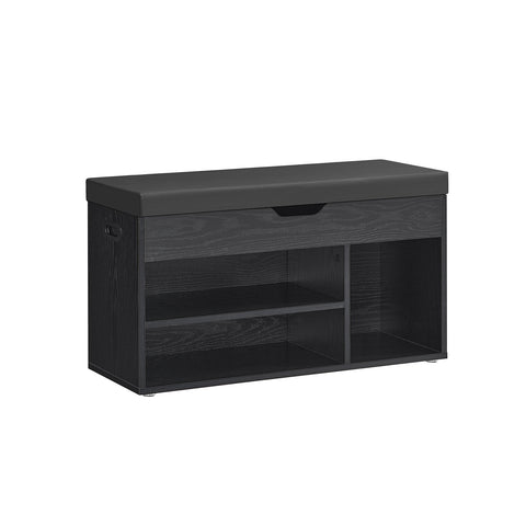 Rootz Shoe Bench - Footwear Organizer - Storage Bench - 3 Open Shelves - Black - 30cm x 80cm x 44cm