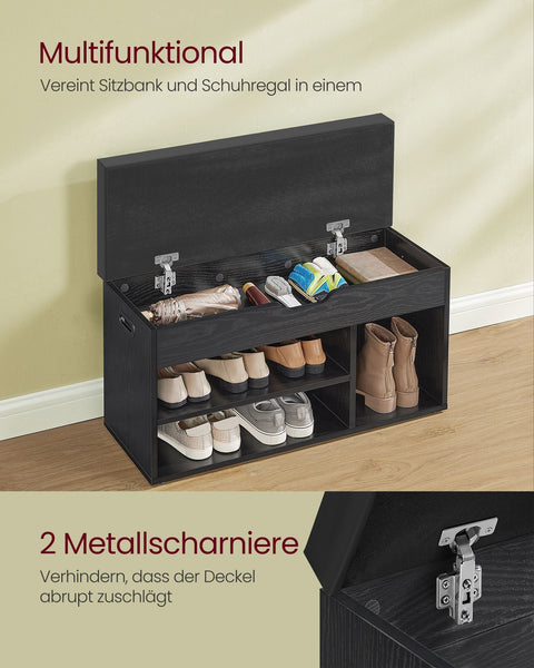 Rootz Shoe Bench - Footwear Organizer - Storage Bench - 3 Open Shelves - Black - 30cm x 80cm x 44cm
