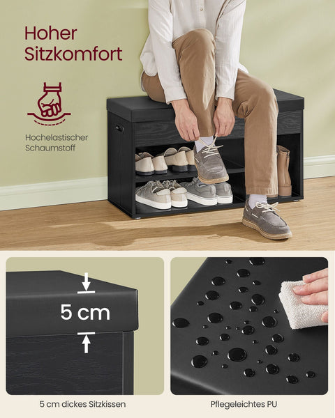 Rootz Shoe Bench - Footwear Organizer - Storage Bench - 3 Open Shelves - Black - 30cm x 80cm x 44cm