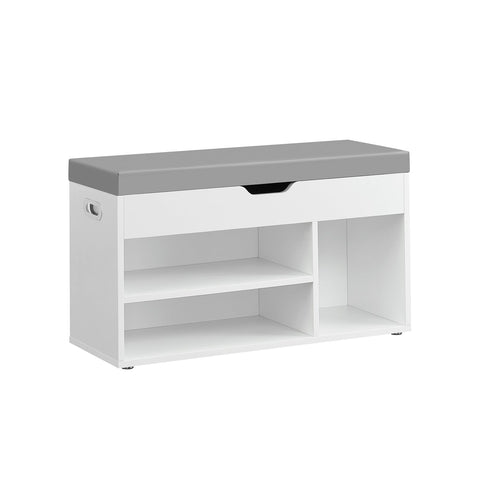 Rootz Shoe Rack Bench - Storage Bench - Shoe Organizer - Chipboard Material - 30cm x 80cm x 44cm - Cloud White - 150kg Capacity