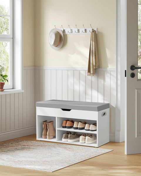 Rootz Shoe Bench - Shoe Organizer - Shoe Storage Rack - Chipboard Construction - 30cm x 80cm x 44cm - Cloud White - 150kg Capacity