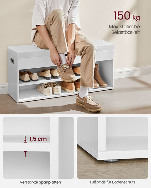 Rootz Shoe Rack Bench - White Storage Bench - Entryway Furniture - Chipboard Construction - 30cm x 100cm x 44cm
