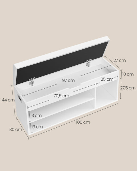 Rootz Shoe Rack Bench - Entryway Organizer - Storage Bench - Chipboard Construction - 30cm x 100cm x 44cm