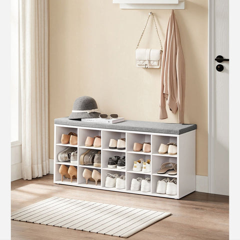 Rootz Schoenenbank Organizer - Opbergbank in de hal - Schoenenrek - Spaanplaatschuim - Witgrijs - 105 cm x 30 cm x 48 cm - Maximaal laadvermogen 200 kg