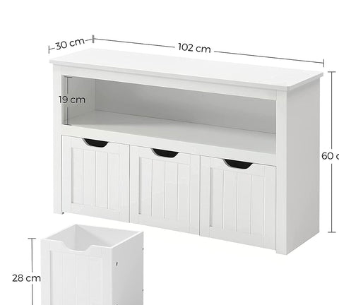 Rootz White Storage Cabinet - MDF Organizer - Cupboard - Heavy Duty - 102cm x 30cm x 60cm - 24.5kg - 45.4kg Load Capacity - Accessory Pack Included
