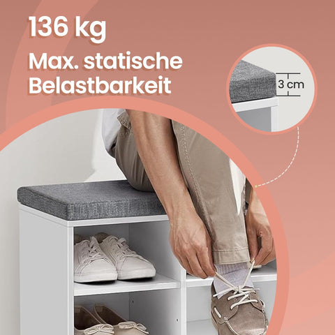 Rootz Shoe Bench with Storage Space - Shoe Shelf with Seat - Bench - Organized Entryway - 30.4cm x 78.6cm x 48.1cm