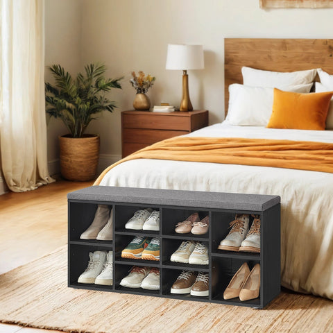 Rootz Shoe Bench - Shoe Shelf - Entryway Seating - Space-Saving Design - 30.1cm x 104.1cm x 48.1cm - Black