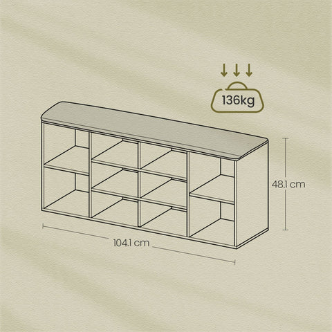 Rootz Shoe Bench - Shoe Shelf - Entryway Seating - Space-Saving Design - 30.1cm x 104.1cm x 48.1cm - Black