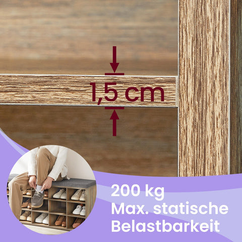 Rootz Shoe Bench with Storage Space - Shoe Shelf with Seat - Entryway Organizer - Max 200 kg Support - 30 x 105 x 48 cm