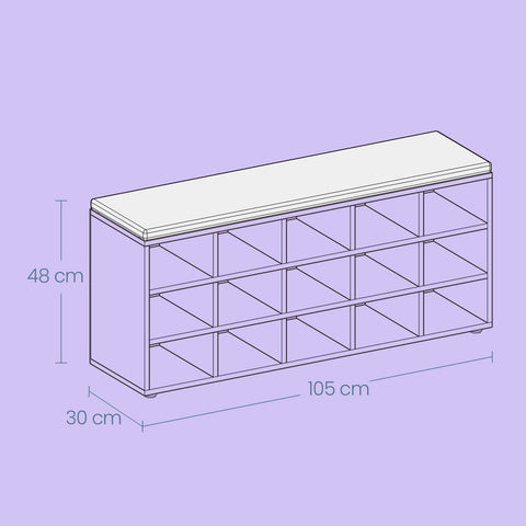 Rootz Shoe Bench with Storage Space - Shoe Shelf with Seat - Entryway Organizer - Max 200 kg Support - 30 x 105 x 48 cm